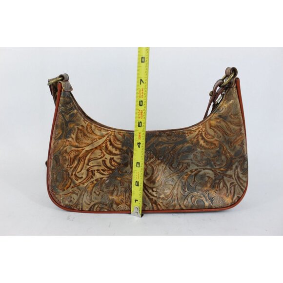 Brahmin Embossed Leather Shoulder Bag Brown Gold Vintage Small Purse - Picture 16 of 16